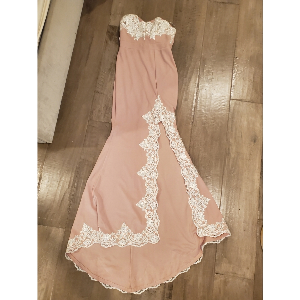 Blush lace formal dress